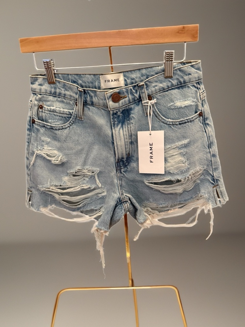 Frame Denim Light Wash Ripped High-Rise Jean Shorts